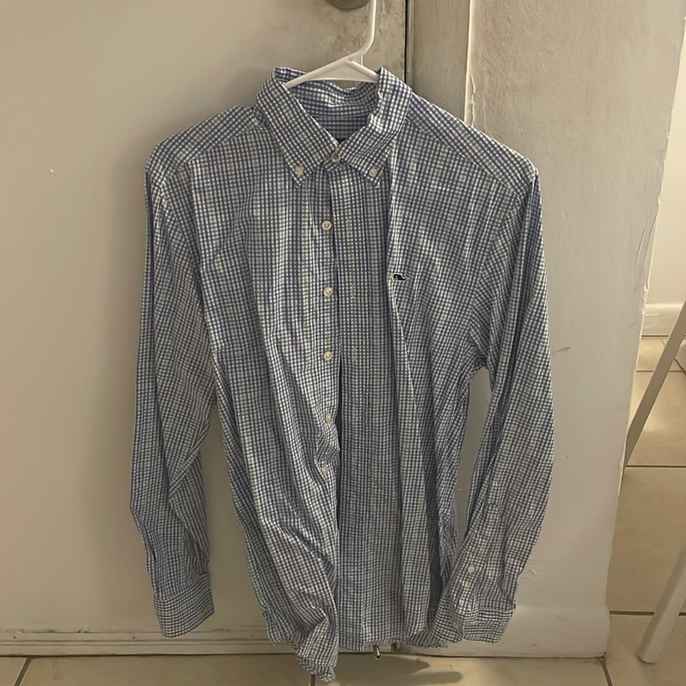 Vineyard Vies Checkered Collared Shirt (Purple Green and White Checkered)